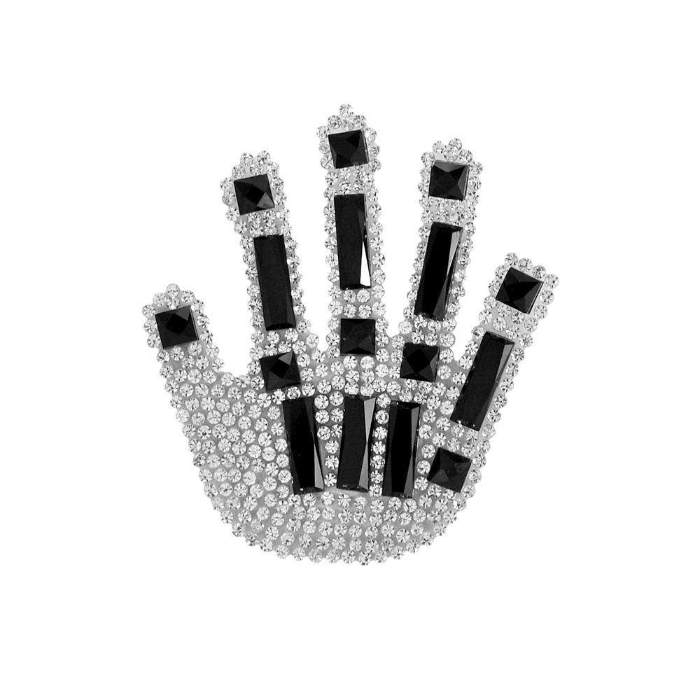 Аппликация клеевая стразы Рука правая 66*75мм черный прямоугольник 15*5мм, черный квадрат 6мм, белый 2мм, шт. Аппликации клеевые Стразы комб.