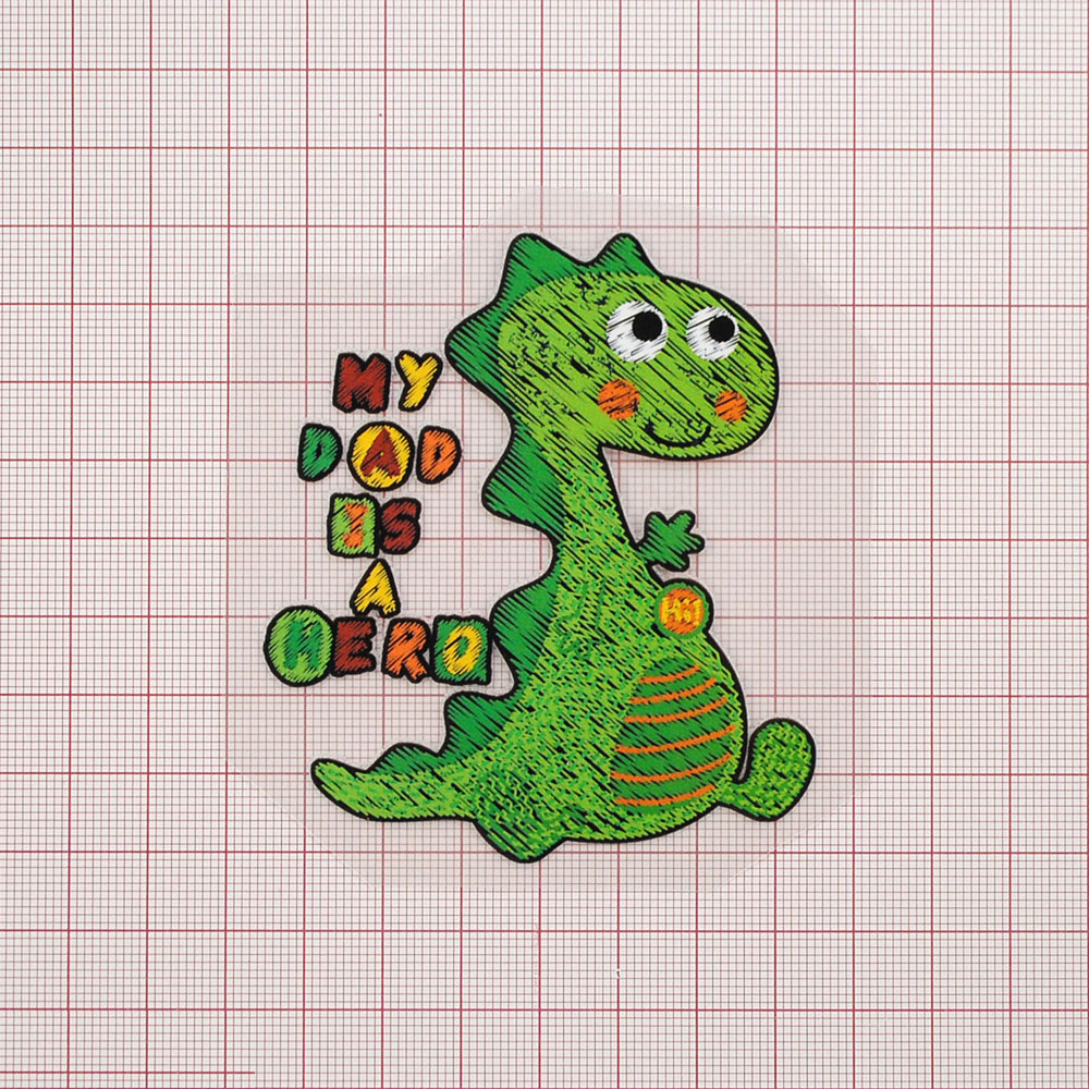 Термоаппликация Динозавр 8*7см, зеленый, оранжевый, белый, красный, желтый, шт. Термопереводки Детские