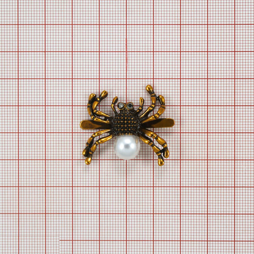 Краб металл Паук 3,4*3,1см antique gold, камни графит, белый жемчуг, шт. Крабы Металл Цветы, Жуки