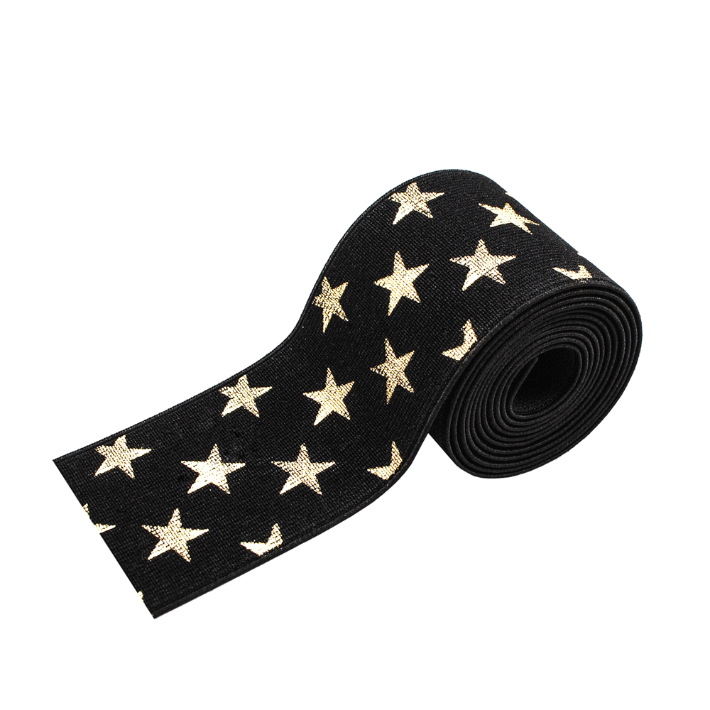 Резинка с накаткой Звезды, 5см, черный, золотой, ярд. Резинка