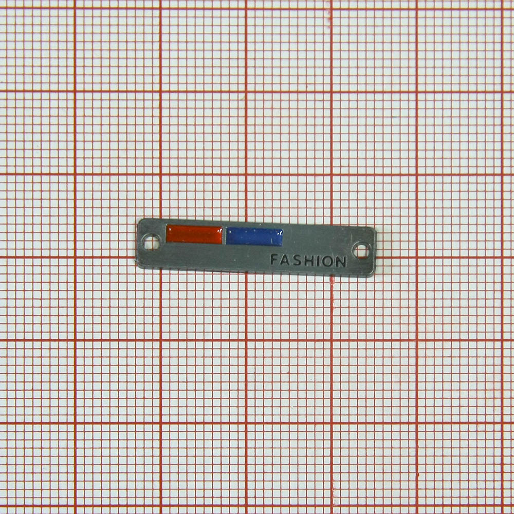 Лейба металл Fashion-3 old silver, красно-синяя эмаль. Лейба Металл