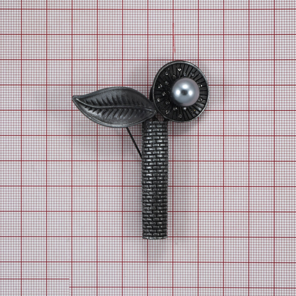 Брошь Вишенка matt old silver, белые камни, серый жемчуг, шт. Броши