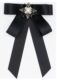 Аппликация тканевая пришивная Бант, атлас, черный, жемчуг, белые камни, шт. Аппликации Пришивные Цветы Банты
