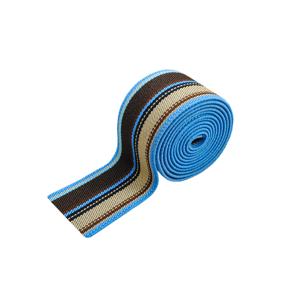 Резинка Полосы 3,8см, черный, темно-коричневый, светло-коричневый, светло-синий, голубой, бежевый, 48ярд. Резинка