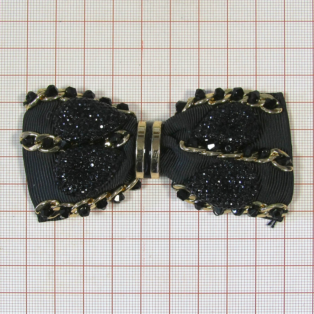 Аппликация декор Бабочка 90*45мм черный, цепь, бисер Сердечки. Булавки и броши