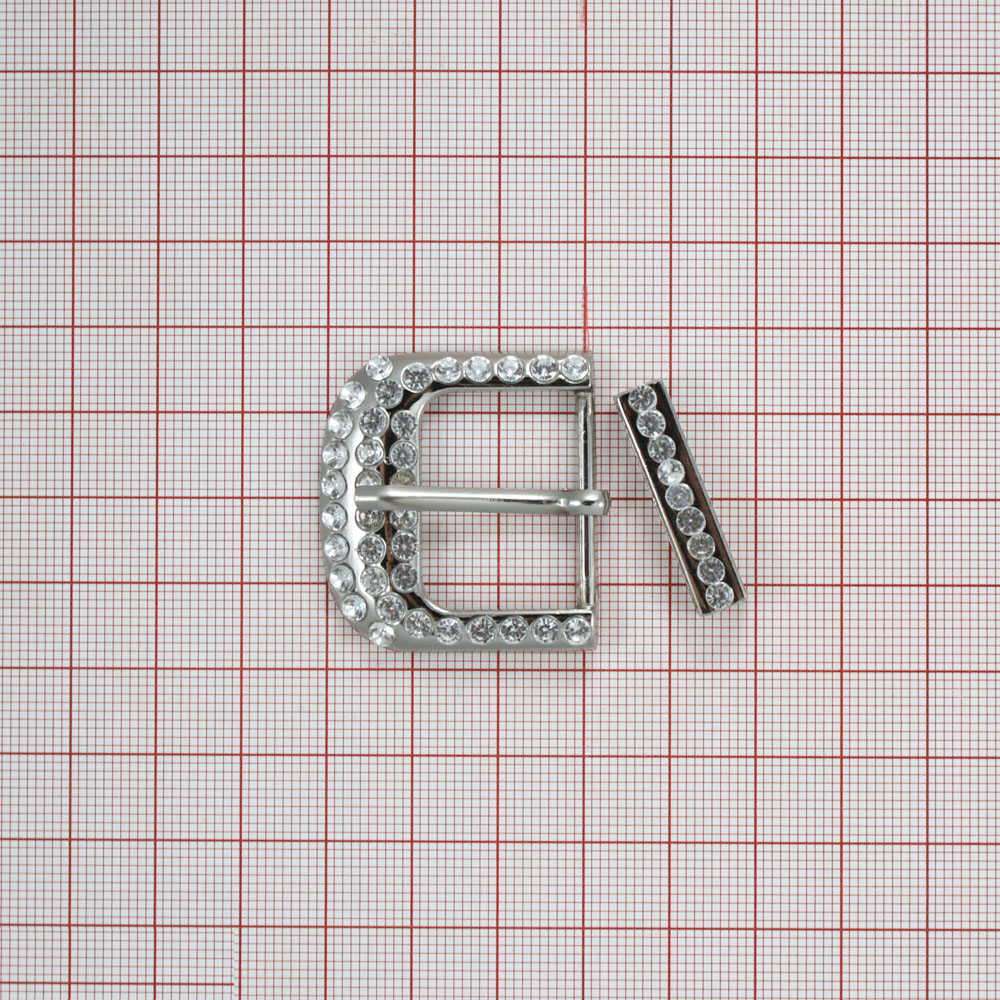 Пряжка металл F-5543 Стразы 35мм NIKEL, белые камни. Пряжка