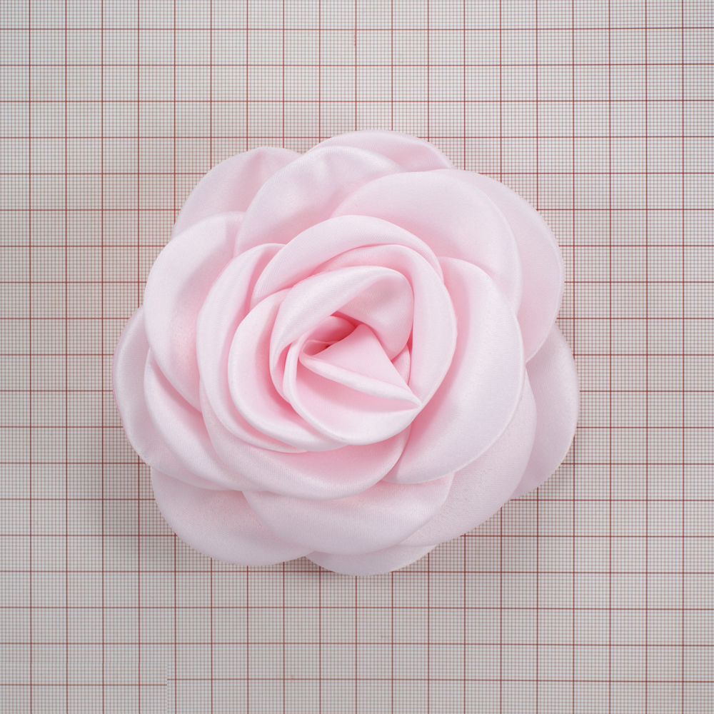 Аппликация декор Роза атласная 11см, светло-розовый. Аппликации Пришивные Цветы Банты
