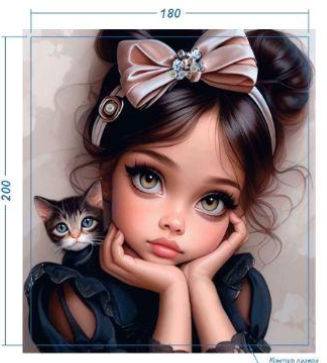 Аппликация композит, Девочка с котенком, 18*20см, королевский атлас, сублимация, лазер, SS20 32596, шт. Аппликация композит