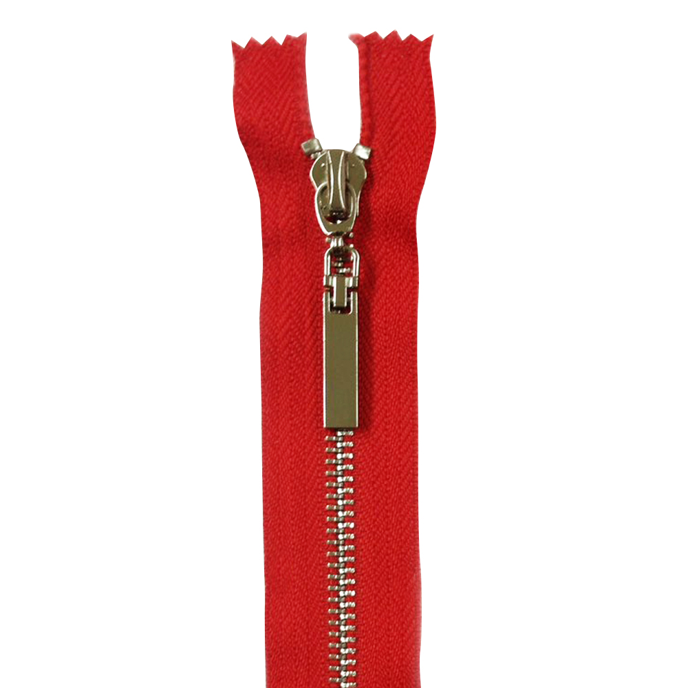 Змейка металлическая №5 120см, О/Е, Nickel и красная ткань, двусторонняя, шт. Змейка Металл