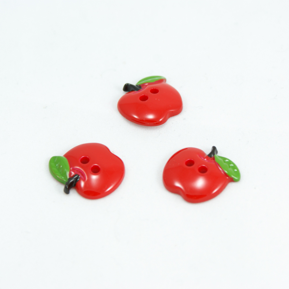 Пуговица детская CD-068 Яблоко красное, зеленый 17,8мм, шт. Пуговица Детская