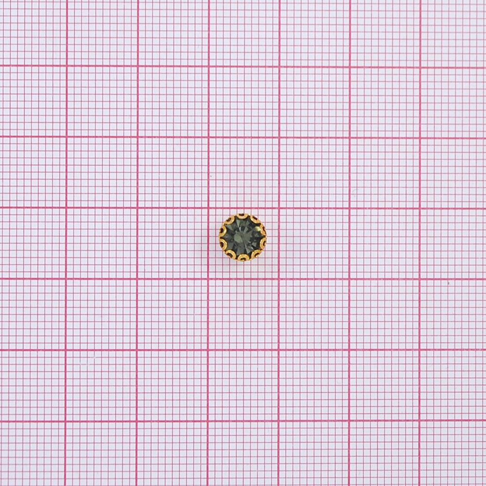 Стразы пришивные в металле, круглая оправа, 6мм, black diamond, шт. Стразы пришивные в металле