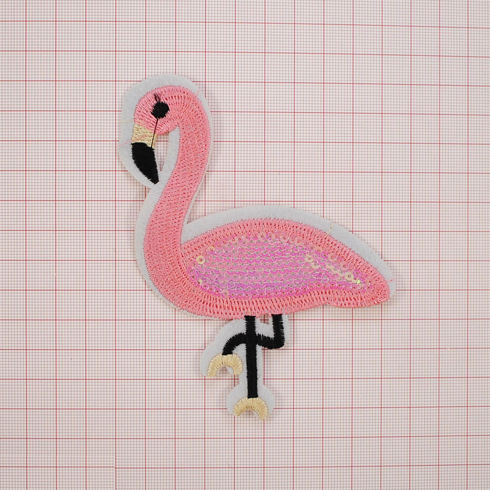 Аппликация клеевая пайетки Фламинго 12*9,2см белый, розовый, золото, черный, шт. Аппликации клеевые Пайетки