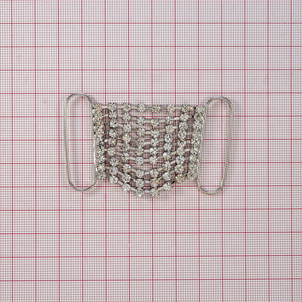 Украшение стеклянное 9090 перетяжка 4см, NIKEL, 8 камней*9. Перетяжка металл со стразами