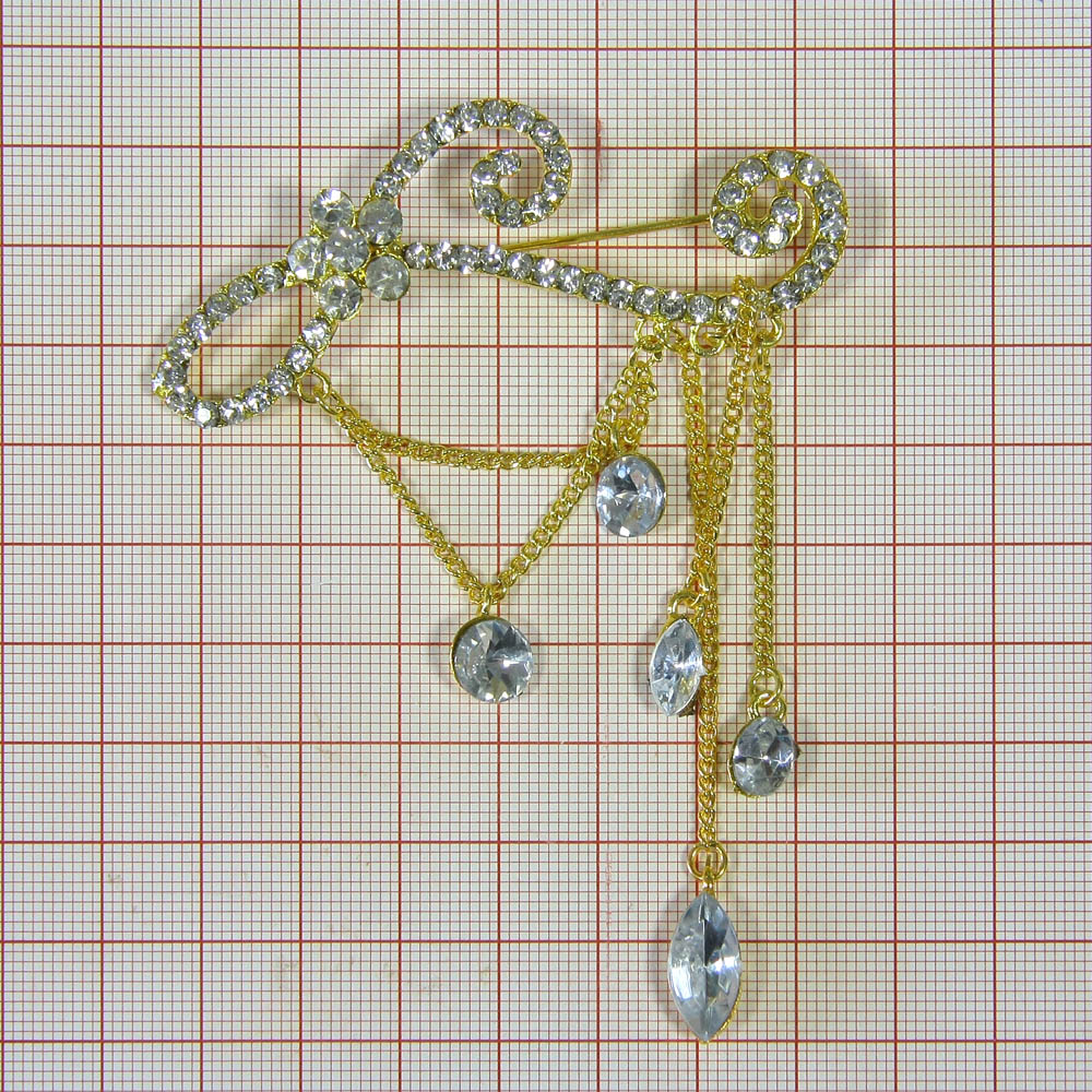 Брошь TS1103559  87*70мм, GOLD, белые камни, шт. Броши