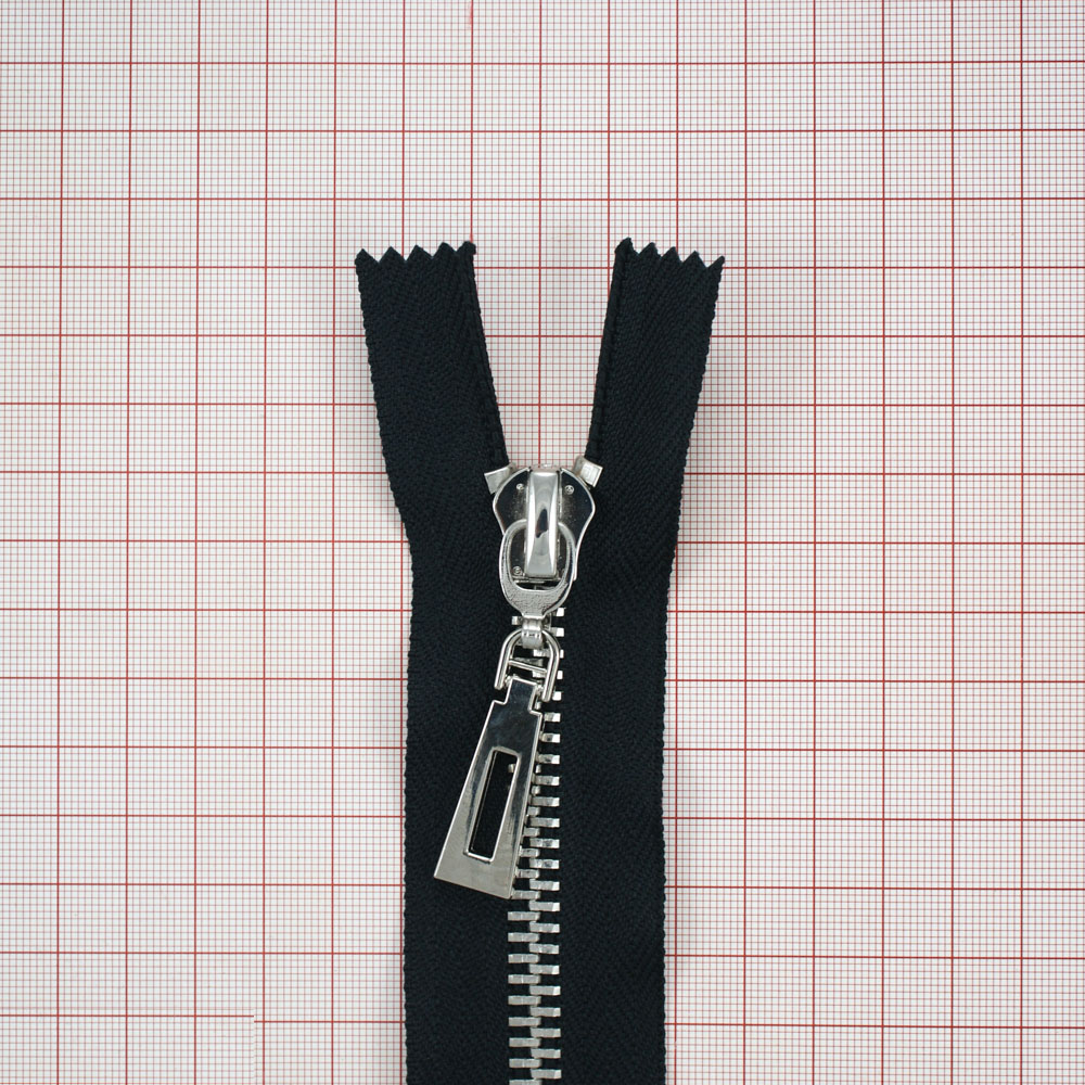 Змейка металлическая №8 18см С/Е Nickel и черная ткань, шт. Змейка Металл