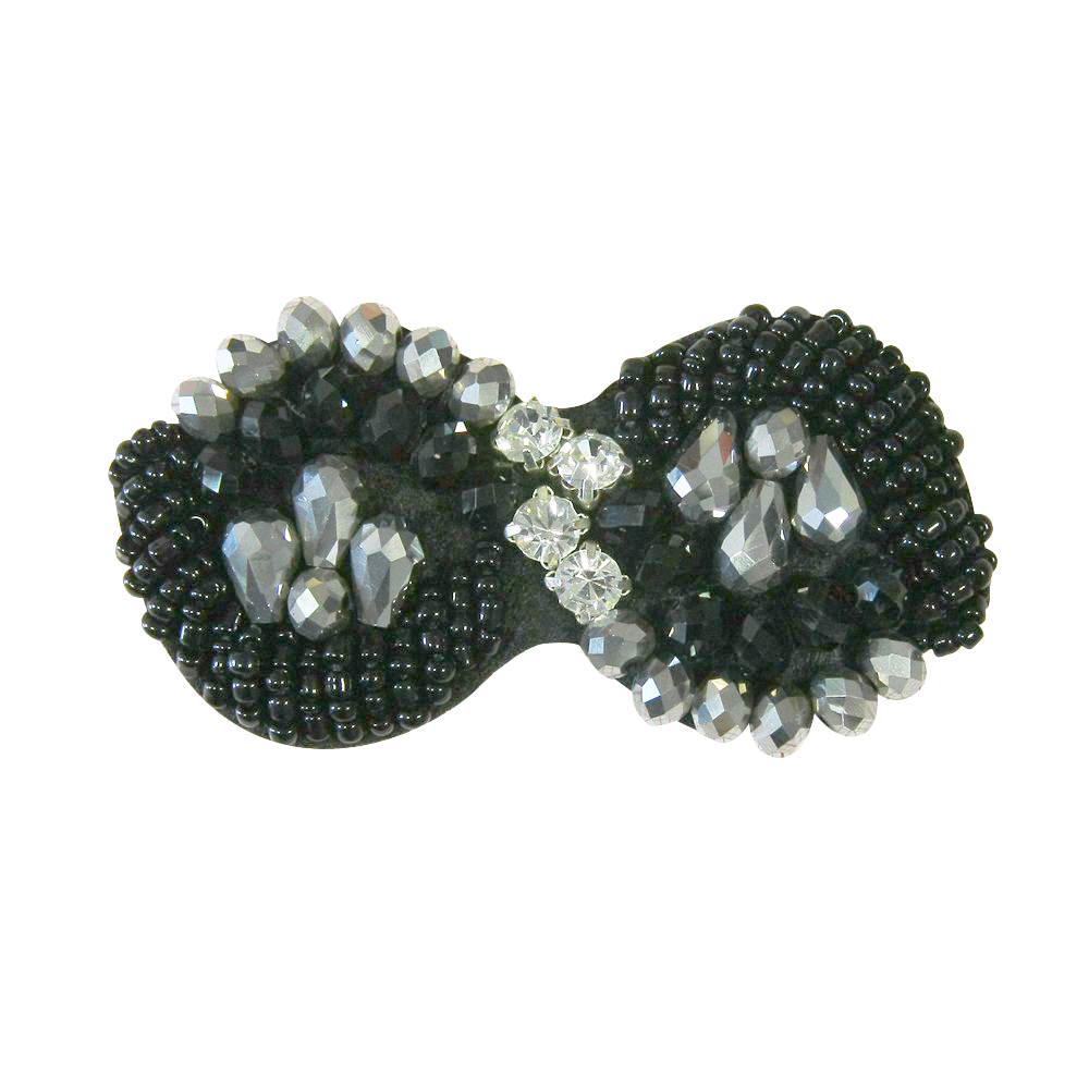 Аппликация декор обувная 55 8ка-бисер, камни, бусины, черная 9*4,5см шт. Аппликации Пришивные Цветы Банты