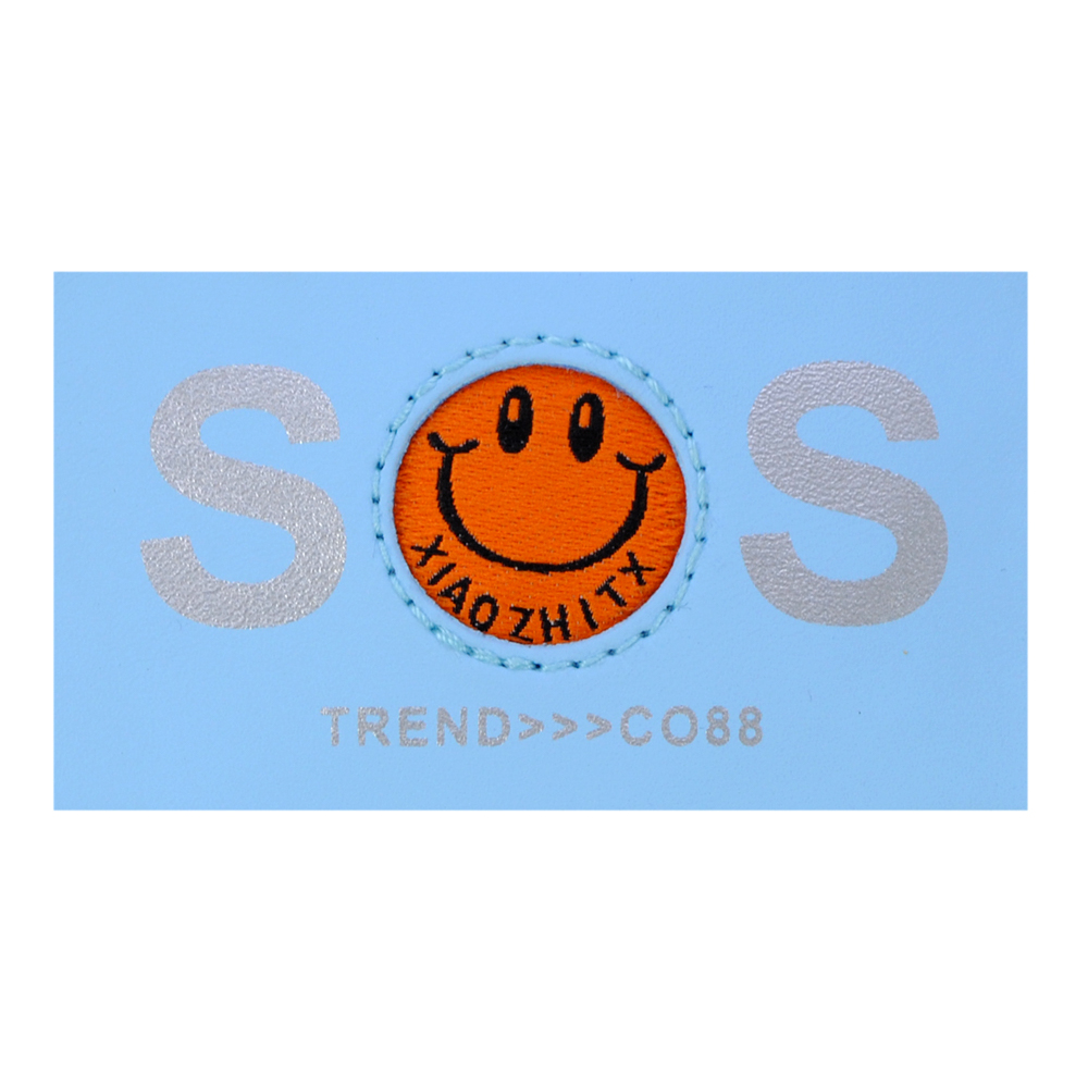 Лейба к/з SOS trend, 8*4,5см, голубой., вставка ткань оранж., смайл, шт. Лейба Кожзам
