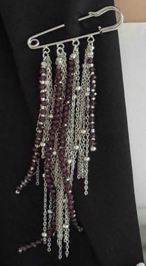 Булавка, 6*16см, серебро, бусины бордовые, цепочки, шт. Булавки