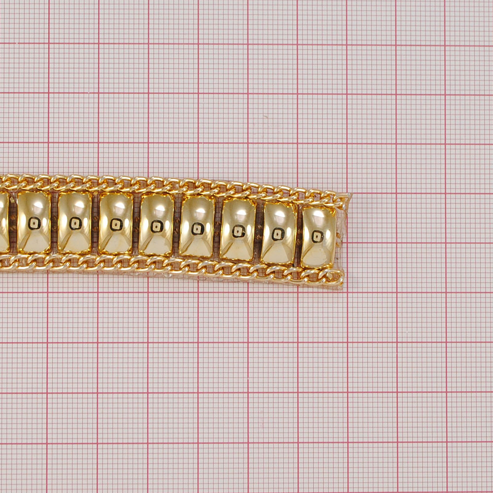 Тесьма стразы клеевые Панцирь 19мм цепь GOLD, прямоугольники 12*7мм, ярд. Тесьма из страз