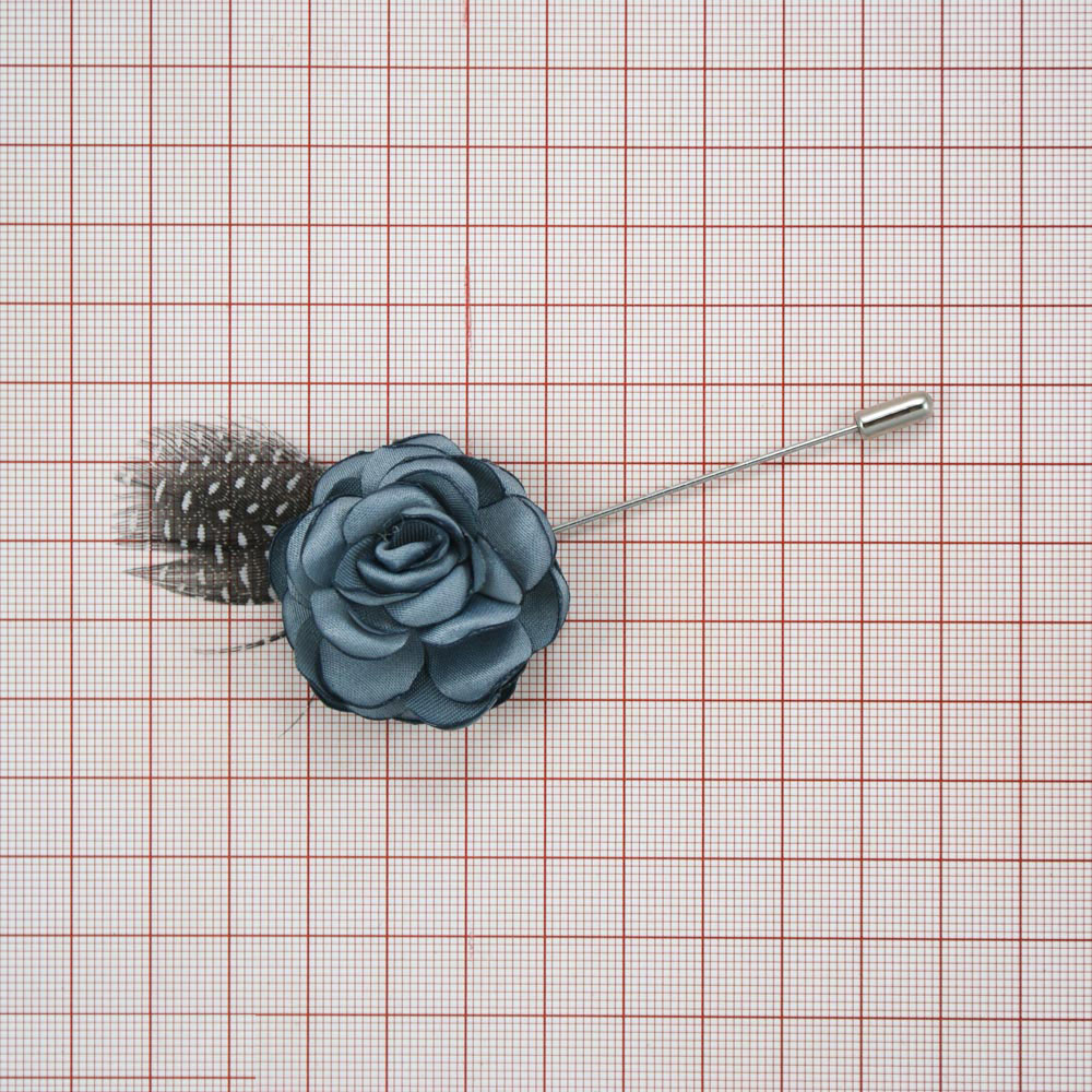 Булавка с перьями Роза 9,5*4,5см серый. Булавки
