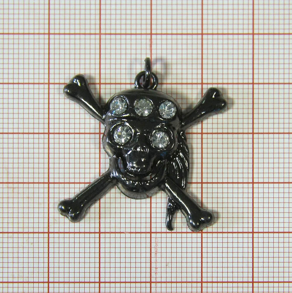 Подвеска металл HW-2641 Череп - белые камни, BLACK NIKEL . Подвески