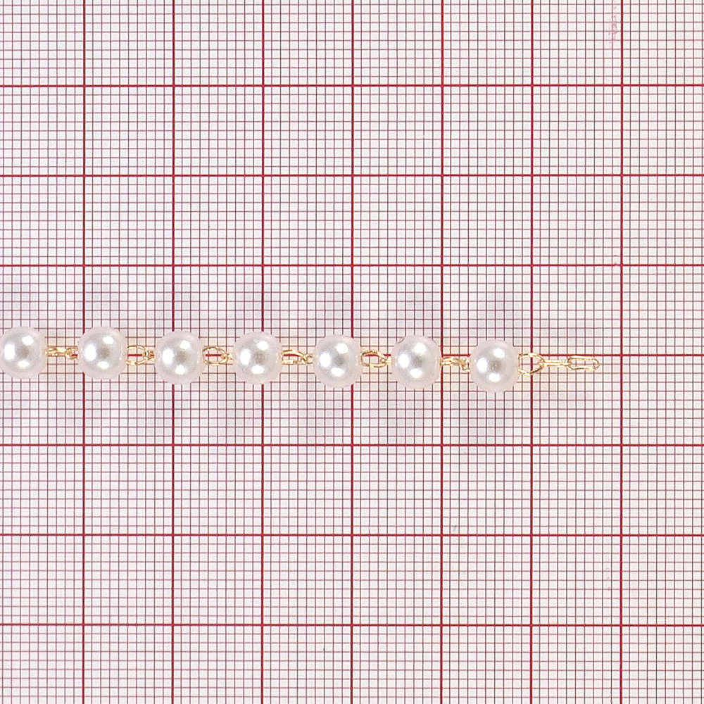 Тесьма-цепочка Нить жемчуга, 0,6см, золото, жемчуг, ярд. Тесьма из страз