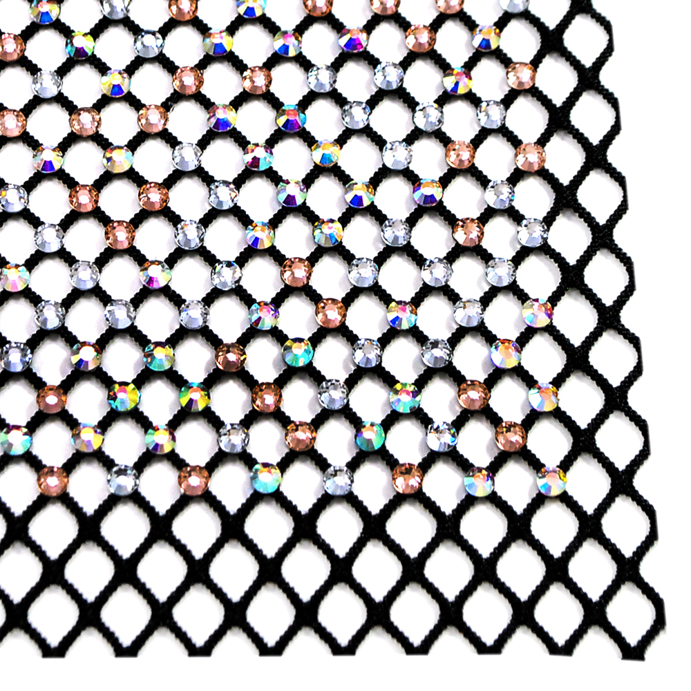 Сеть со стразами SS12, 36*36см черный, crystal AB, champagne, шт. Сеть со стразами