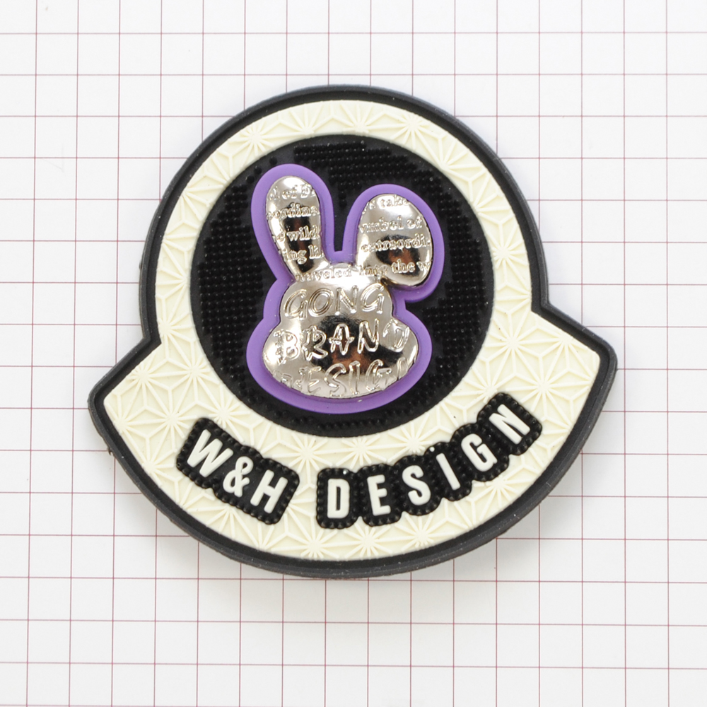 Лейба рез., заяц метал., W&H DESIGN, черный, фиолет., бежевый, 6,5*6см, шт. Лейба Резина