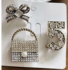 Комплект брошей (5, бант, клатч), золото, черный, бусины, камни, шт. Броши комплект