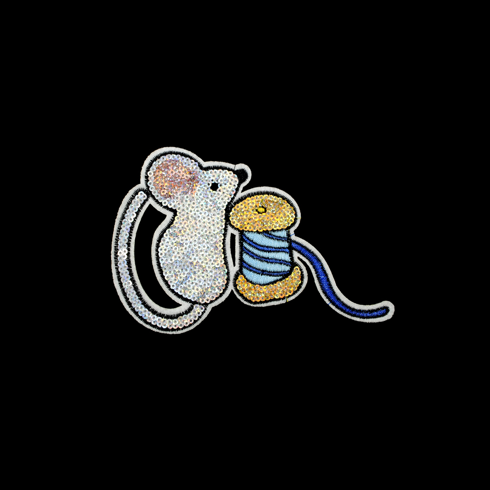 Аппликация клеевая пайетки Мышь с нитью 15*9,5см серебро, синий, голубой, золото, шт. Аппликации клеевые Пайетки