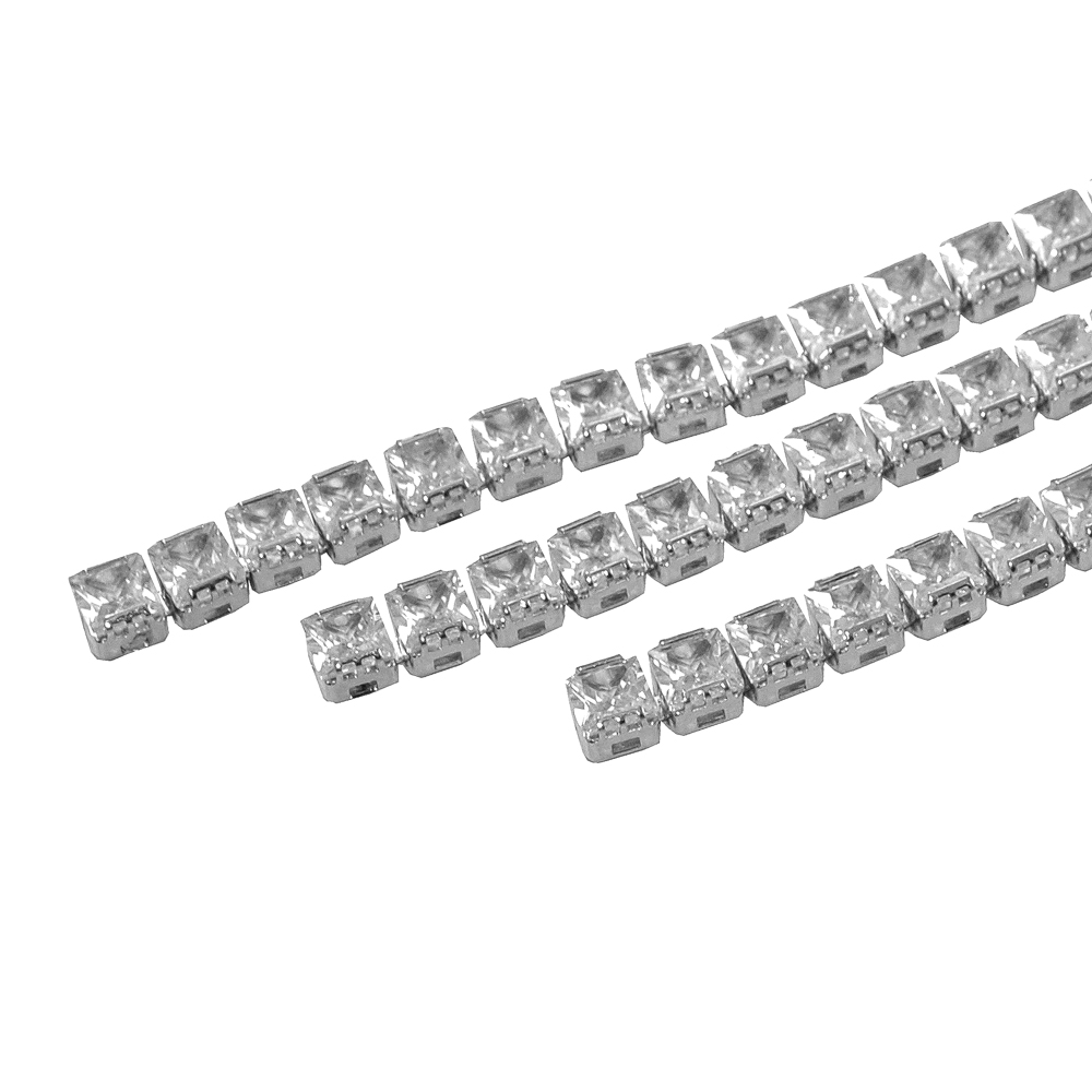 Тесьма стразы нить 0,7см, никель, белые камни, ярд. Тесьма из страз