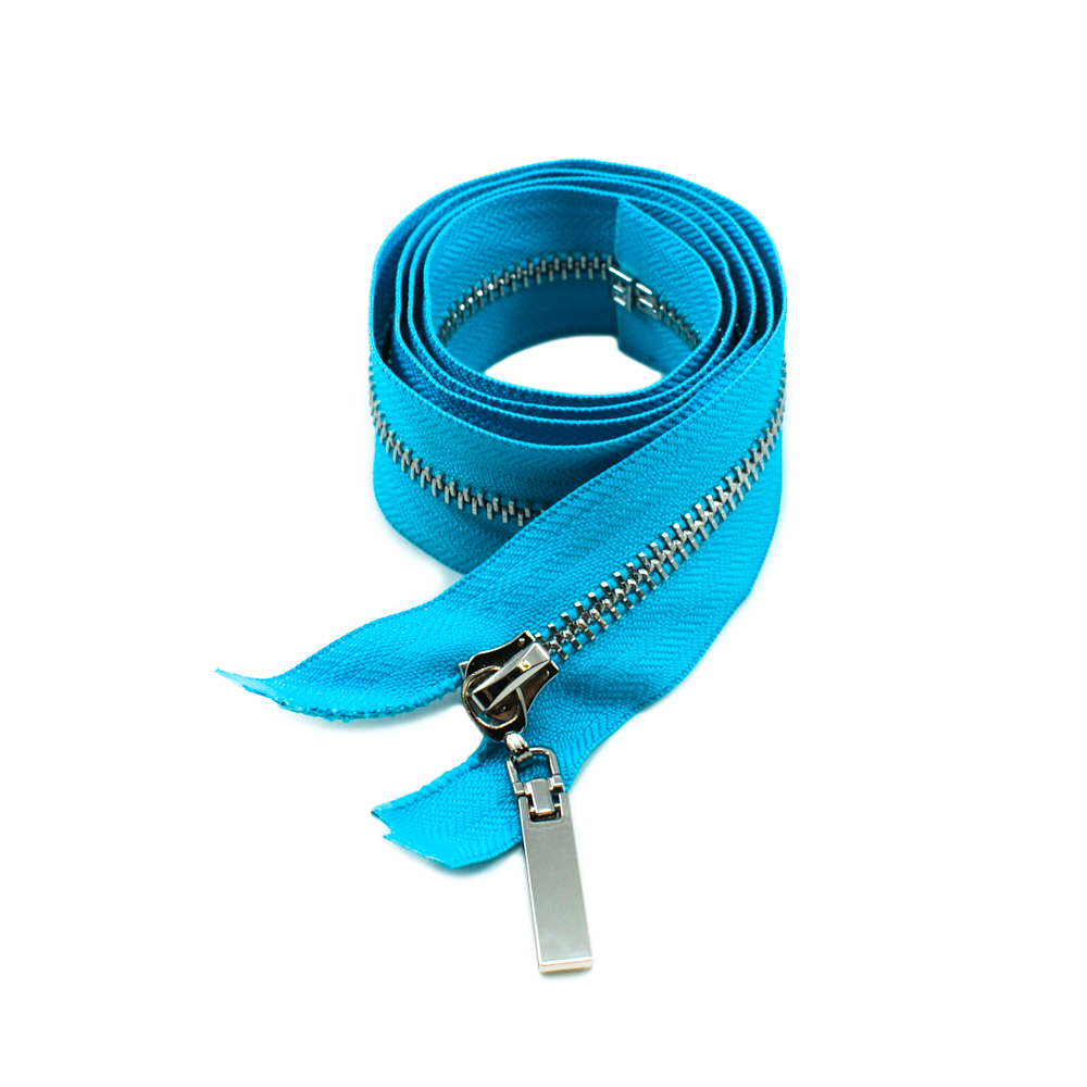 Змейка металлическая №5 85см, О/Е, Nickel и светло-голубая ткань, шт. Змейка Металл