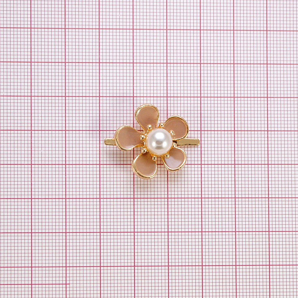 Краб Камни в металле Цветок 23*23мм золото, белый жемчуг, бежевая эмаль, шт. Крабы Металл Цветы, Жуки