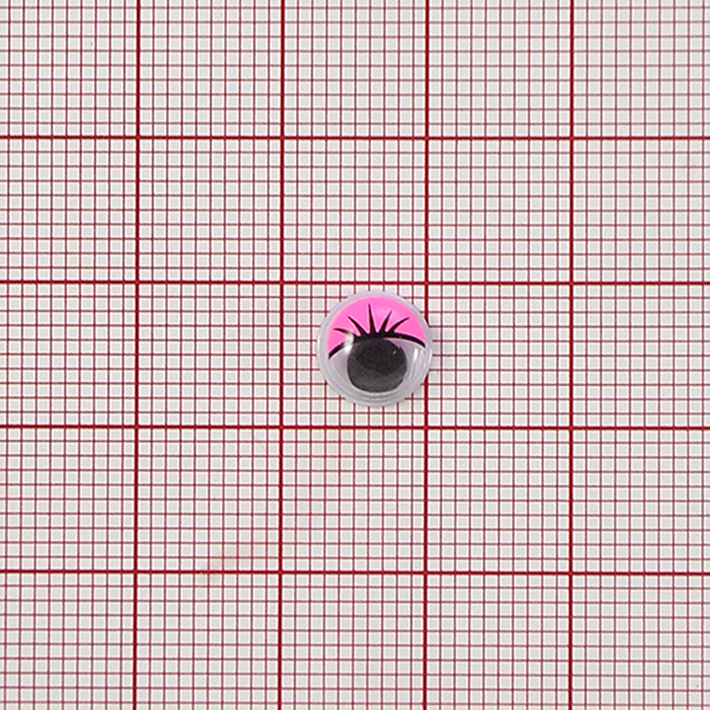 Глаз F-08, 8мм, белый, розовые реснички, подвижный черный зрачок, 1тыс.шт. Глазики F