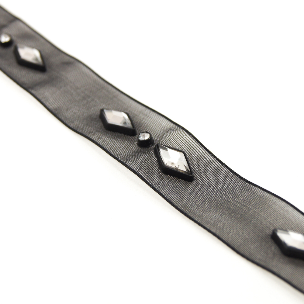 Тесьма декоративная стеклянная Ш-1 черная /шифон, ромбы/. Тесьма Стекло