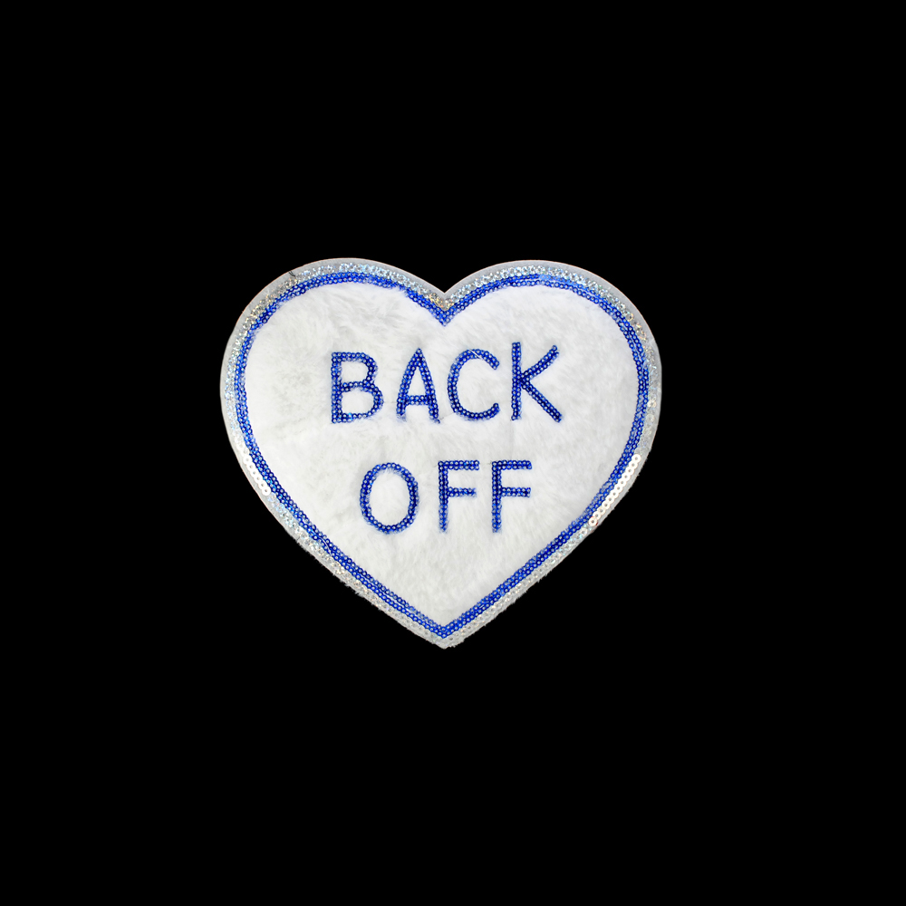 Аппликация пришивная пайетки и мех Сердце Back Off 24*24см белый, синий, белый мех, шт. Аппликации Пришивные Мех Флок