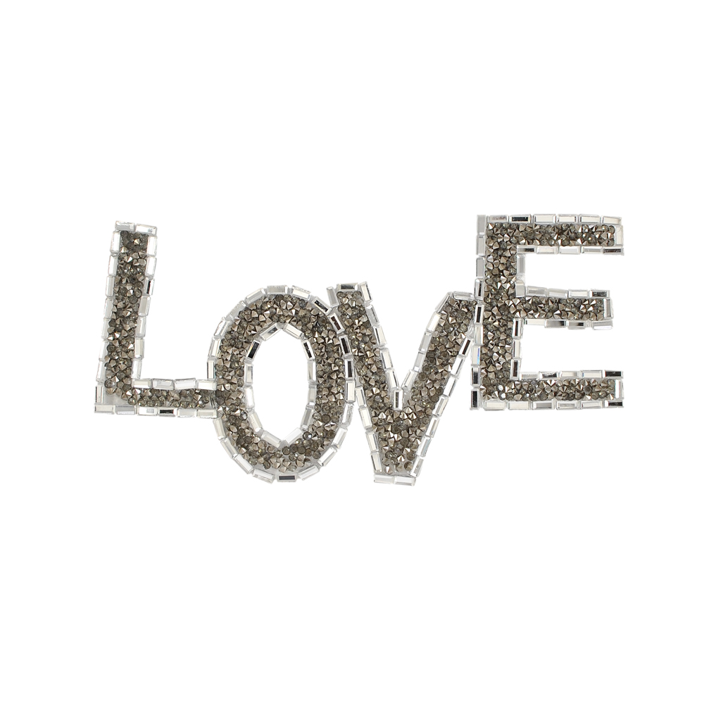 Аппликация клеевая стразы LOVE black diamond буквы 18,5*9,2см black diamond камни, белые прямоугольные камни, фигурная . Аппликации клеевые Стразы комб.