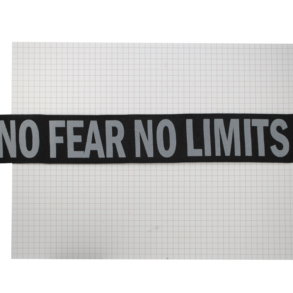 Тесьма репсовая светоотрожающая  No Fear No Limits 45 мм, черный и серый, ярд . Тесьма