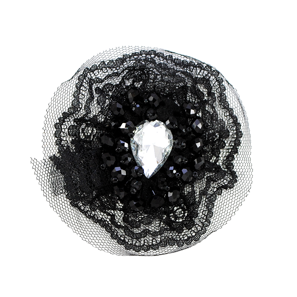 Аппликация декор черный бант на сетке, крупный белый камень Глаз. Аппликация Декор