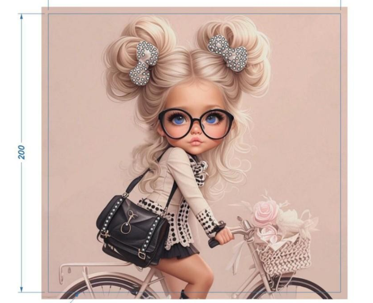 Аппликация композит, Девочка на велосипеде, 19,5*21см, королевский атлас, сублимация, лазер, SS6 белый 32585, шт. Аппликация композит