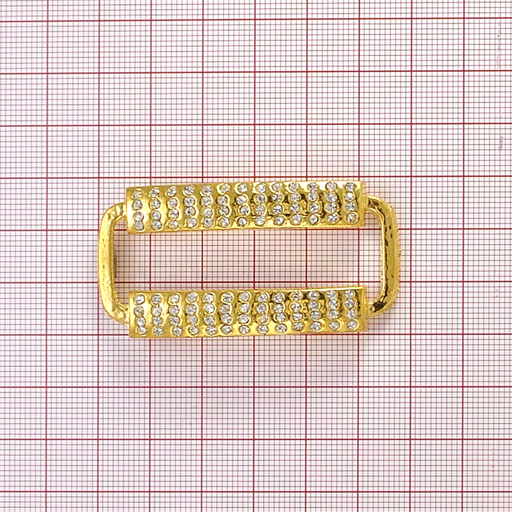 Украшение стеклянное 7143 Пряжка-рамка 5см GOLD, 2 накладки 4*13 мелкие камни. Перетяжка металл со стразами