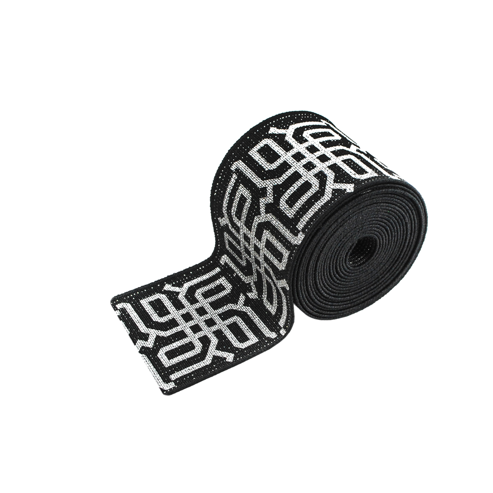 Резинка №31 5см черная, орнамент люрекс серебро, ярд. Резинка