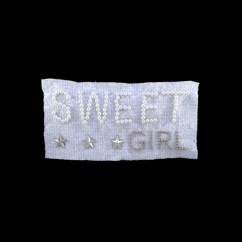Аппликация тканевая пришивная с бусинами Sweet Girl, три звезды, 23,5*12см, белый, серебро, жемчуг, шт. Аппликации Пришивные Ткань, Органза