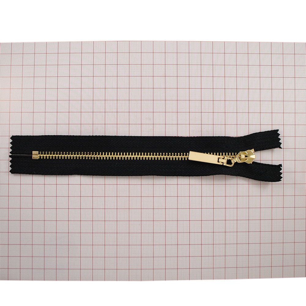 Змейка металлическая №5 18см С/Е GOLD, черная ткань, односторонняя, шт. Змейка Металл