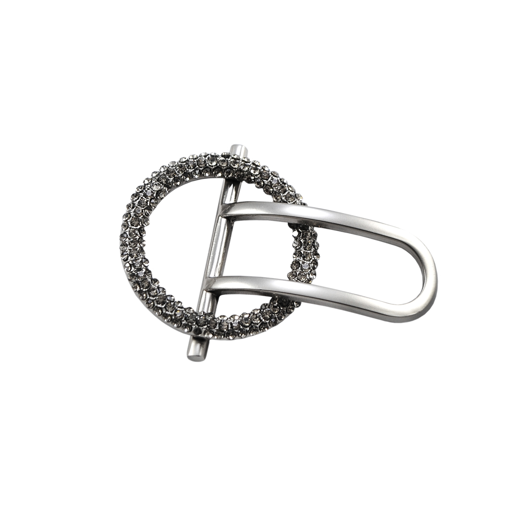 Перетяжка металл и камни Круг, 3,5см, матовый никель, серебро, шт. Перетяжка металл со стразами