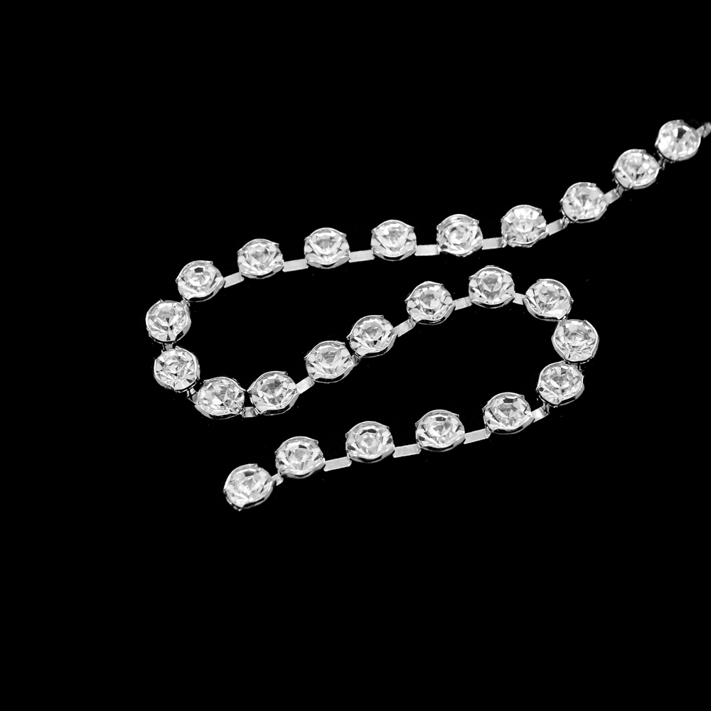 Тесьма стразы SS28 никель, белые камни, ярд. Тесьма из страз