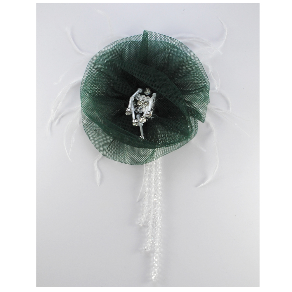 Аппл. тк. цветок с подвеской, 10*10см, фатин, стразы, зел., шт.. Аппликации Пришивные Цветы Банты