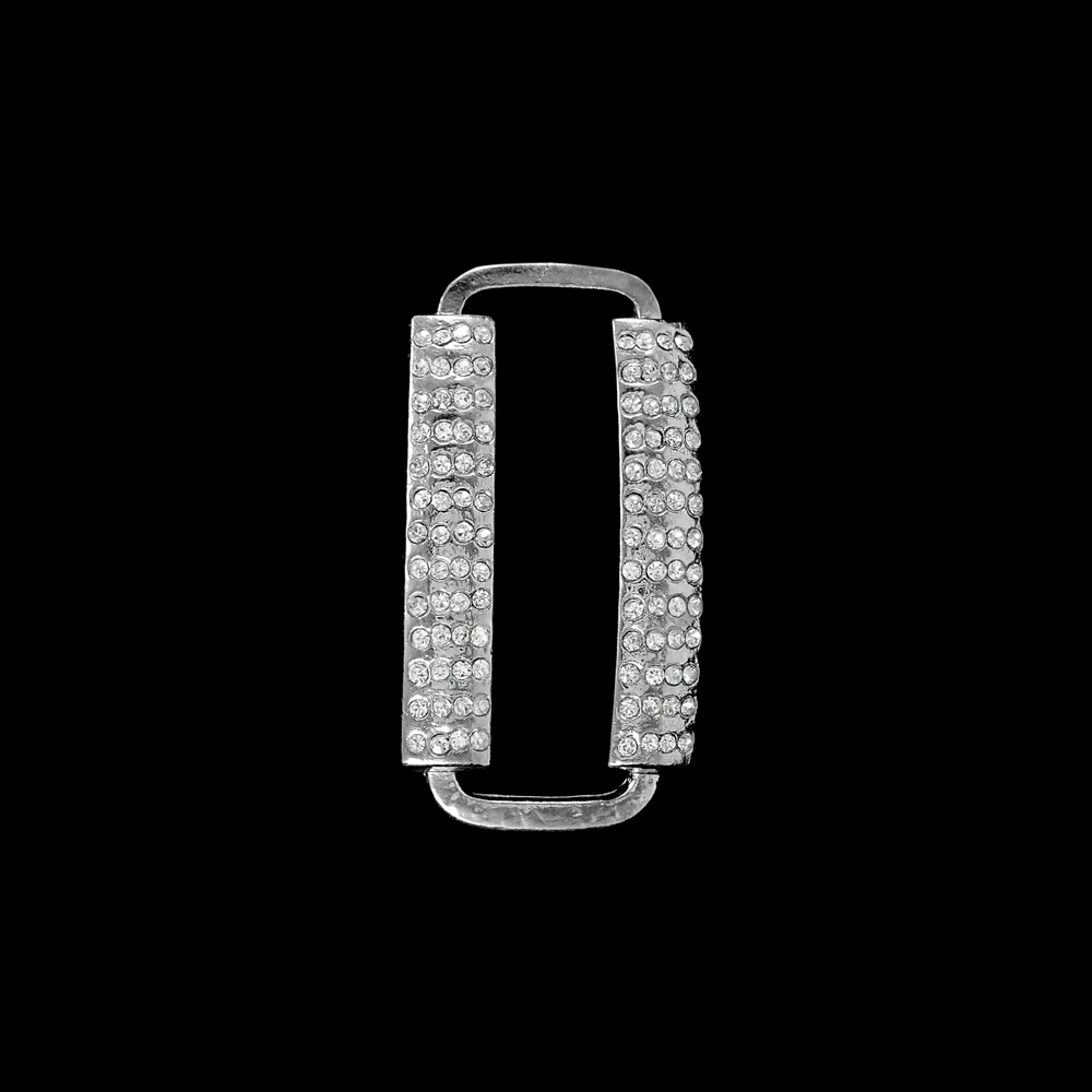 Украшение стекло, 7143 Пряжка-рамка 5см NIKEL,  2 накладки 4*13 мелких камня. Перетяжка металл со стразами