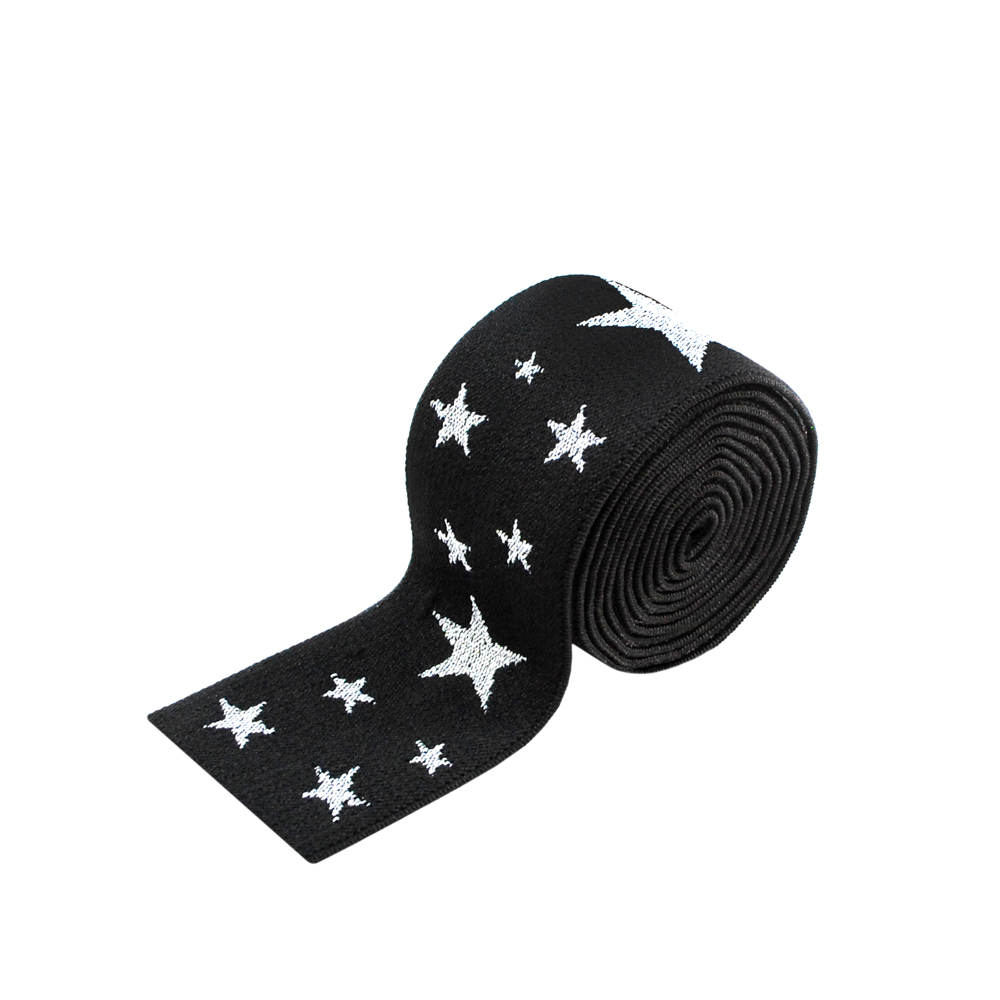 Резинка люрекс Звезды 4см, черный, серебряный люрекс, 50ярд. Резинка