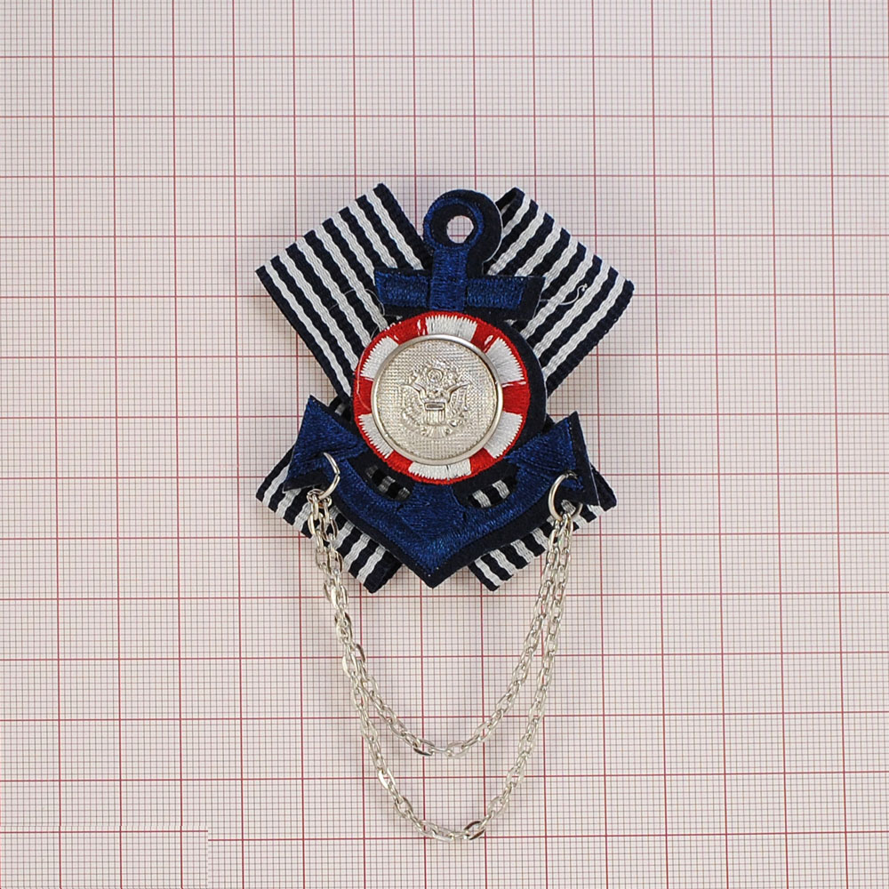 Брошь № 11 синий якорь, полосатые ленты, цепи, шт. Броши